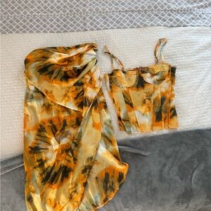 PrettyLittleThing Orange and Black Tie-Dye Set